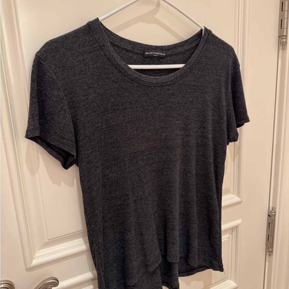 Brandy Melville Dark Grey/Black Short Sleeve Knit Top